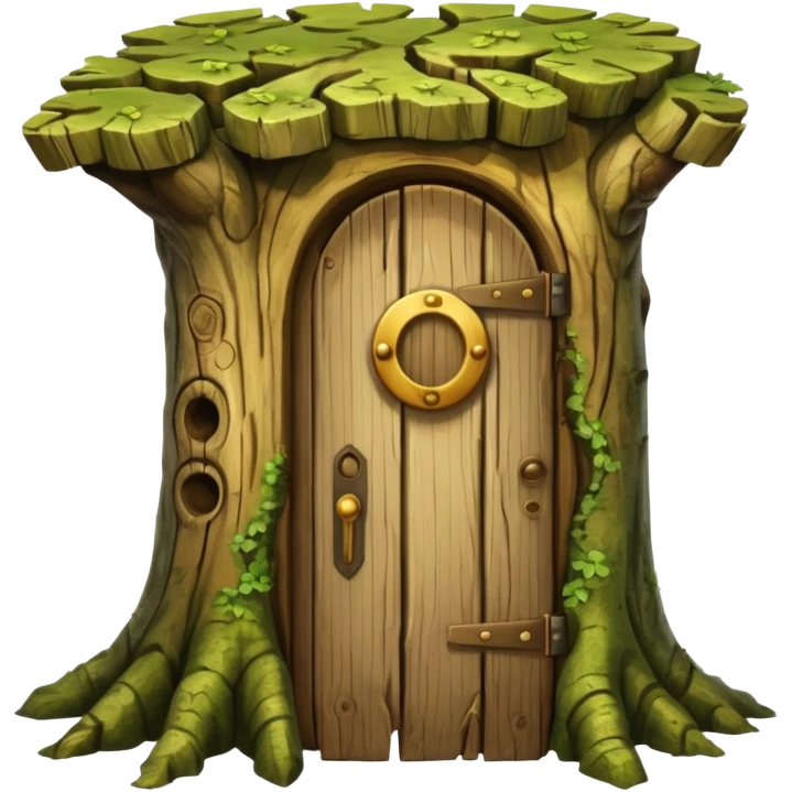 old tree trunk with door emoji