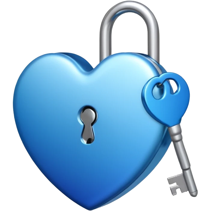 A blue gradient heart-shaped lock with a silver key emoji