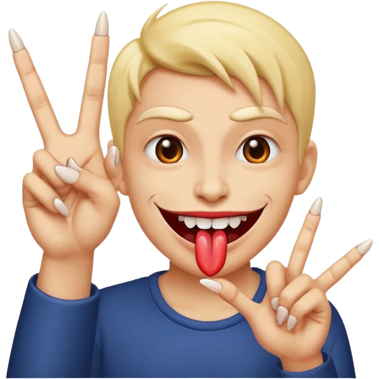A toung out evil smile with 1 hand in ily sign emoji