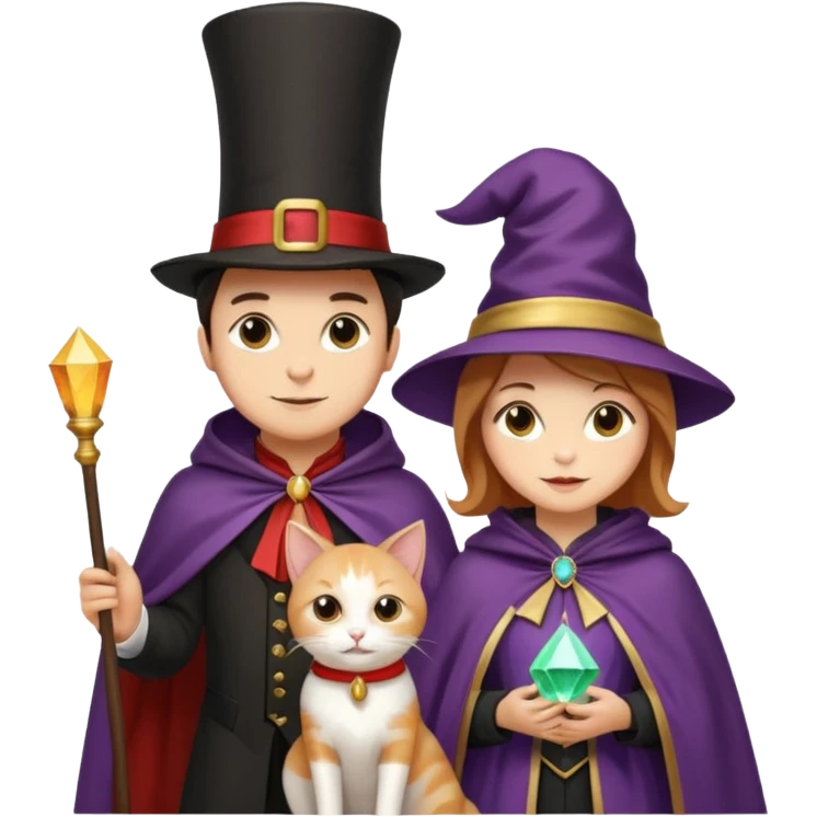 magician couple and their pet cat emoji