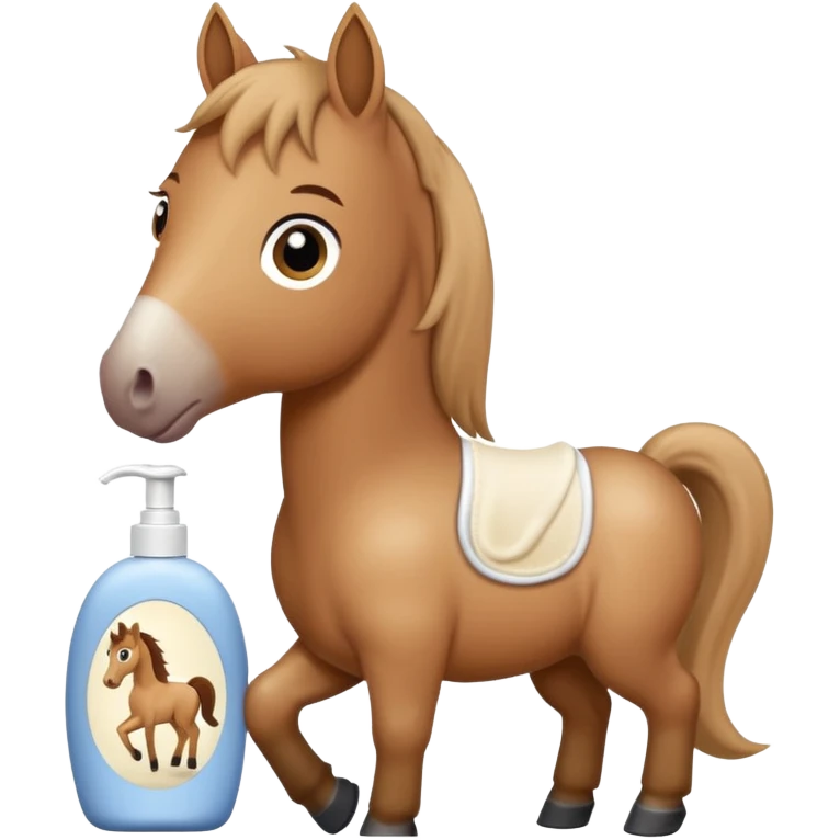 A cartoon horse holding johnson baby body lotion emoji