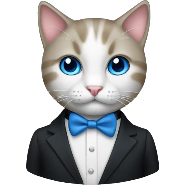 Cat in a tux with blue eyes emoji