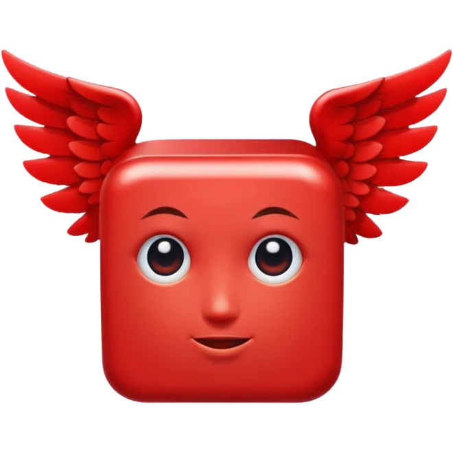 Red Cube with wings and has a face emoji