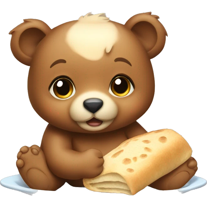 Baby bear eating roti bread emoji