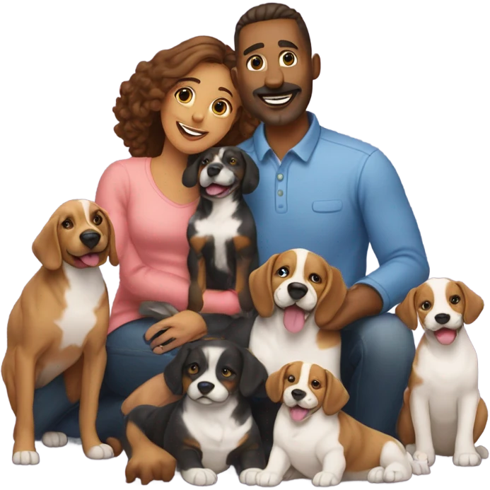A dog mom and dad with their puppies no human  emoji