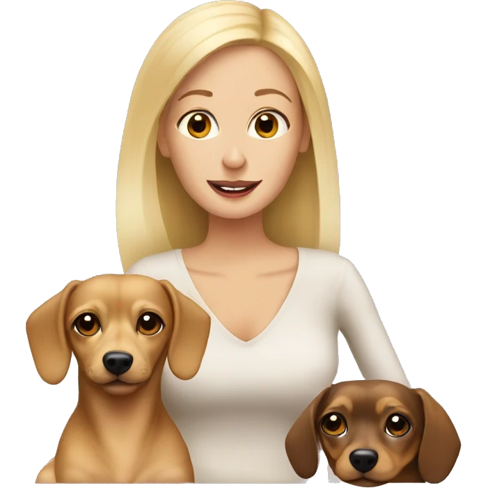 Blonde woman and chiweenie drinking coffee emoji