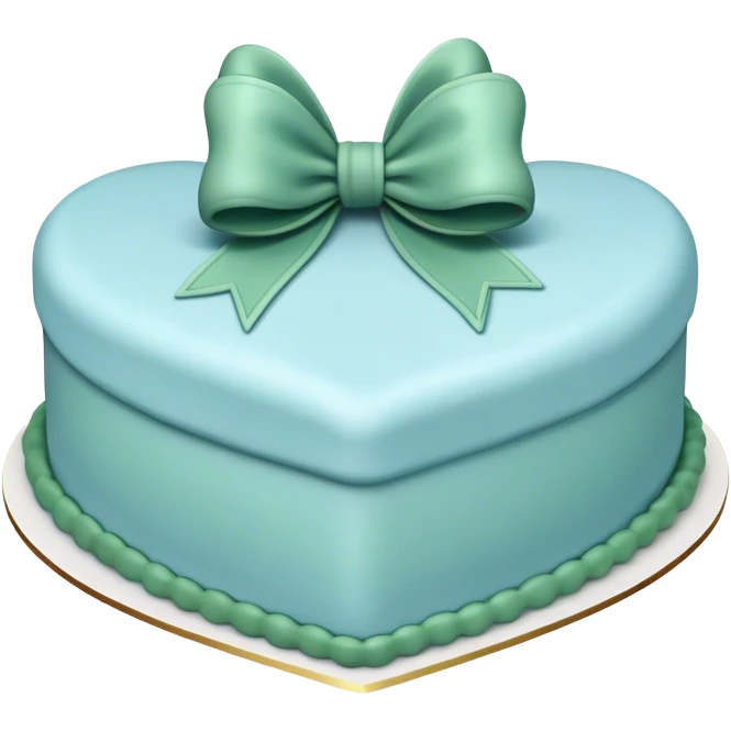 Heart shaped pastel blue birthday cake with a huge deep green bow emoji