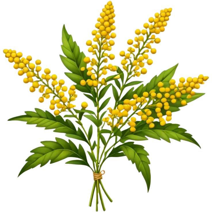big bouquet Goldenrod, luxuriant, stem, leaf, bright emoji