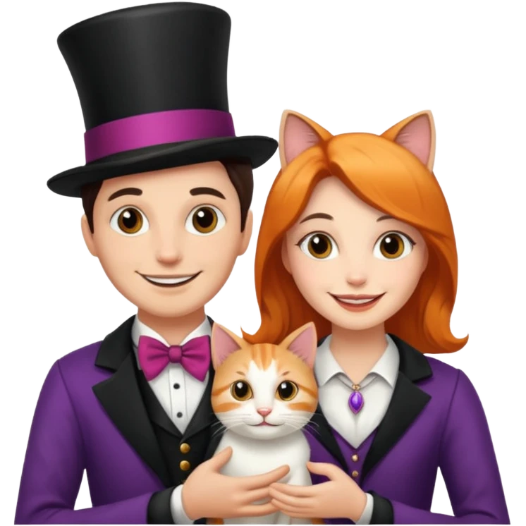 magician couple and their pet cat emoji