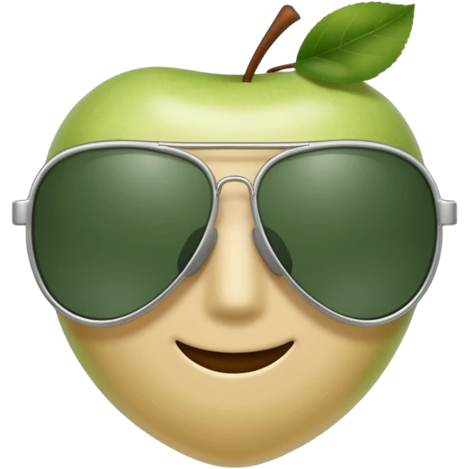 aviator sunglasses with light beige frame and dark green lenses, Apple emoji style, simple shapes, no text emoji