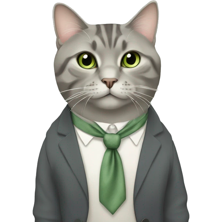 Aesthetic fat grey tabby British short hair full body cat with sage green bow tie emoji