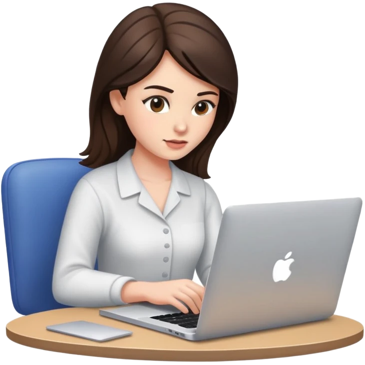 Brunette with MacBook working hard emoji