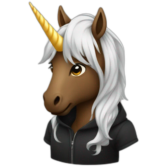 licorn in a black hoodie emoji