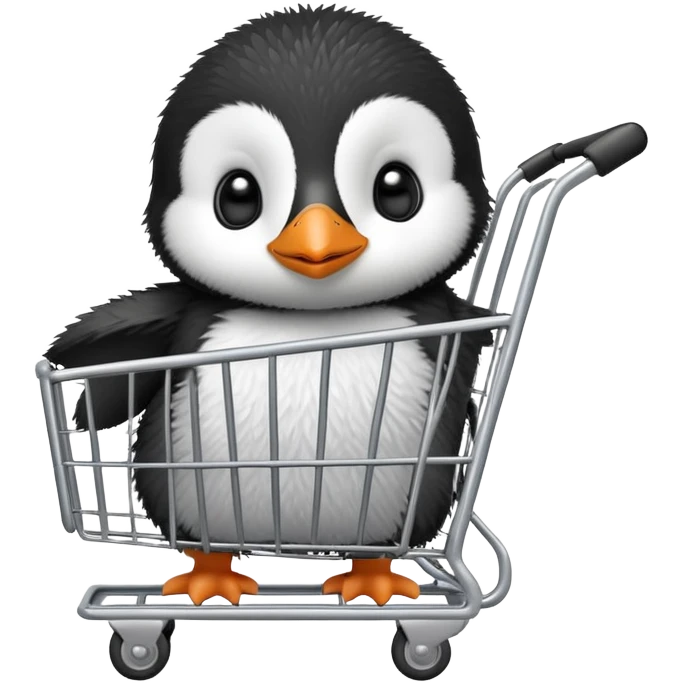 cute baby penguin sitting in a shopping cart emoji