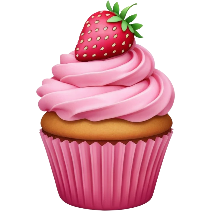 cupcake with pink icing and strawberry emoji
