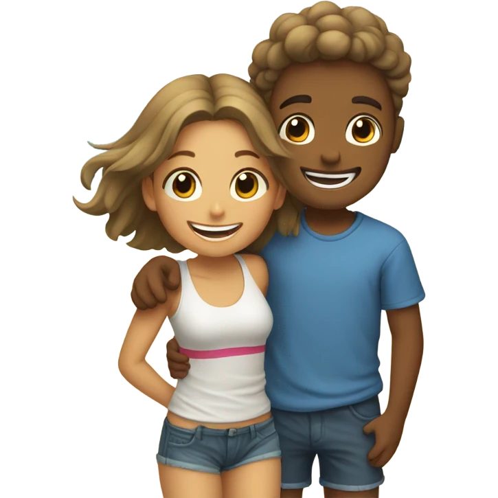 boy and girl hugging on beach emoji