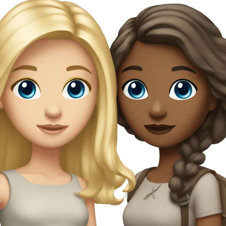 two--girls-best-friends-darkhair-blonde - blue eyes - brown eyes  emoji