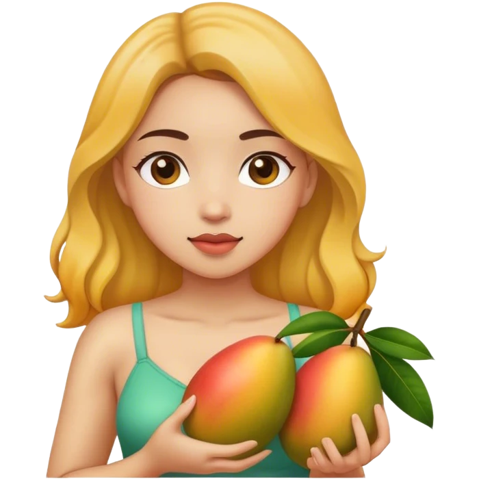 White girl holding two mangos in front of chest emoji