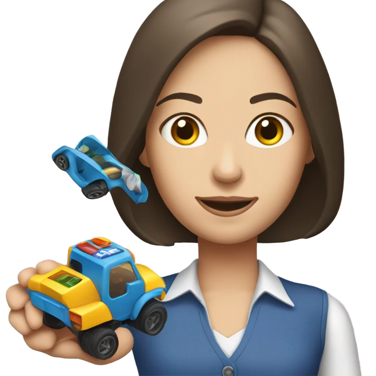 A white brunette woman who playing with the toys cars, and the word “Ok” at the top emoji
