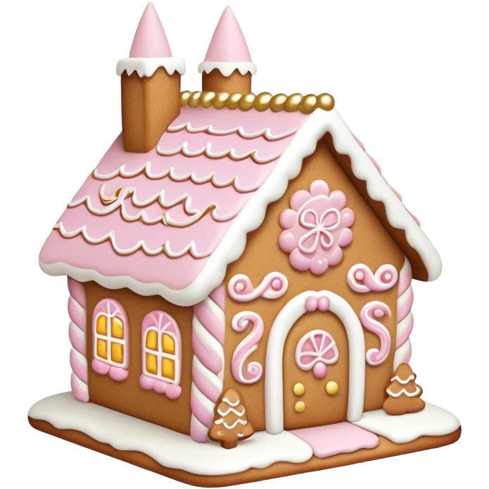 light pink and gold and white gingerbread house emoji