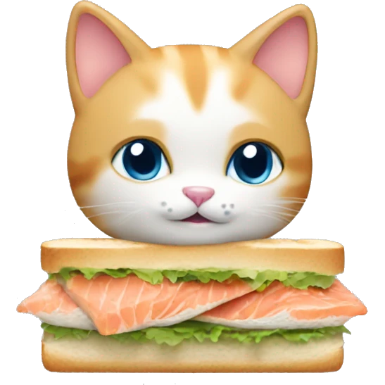 kitty  with a sandwich with salmon emoji