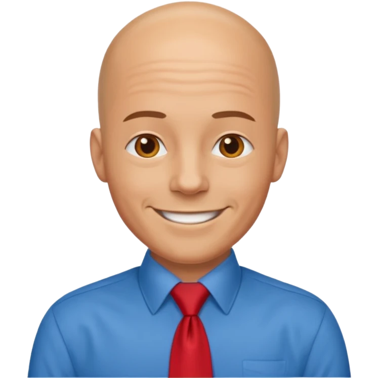 bald with red necktie, blue emoji