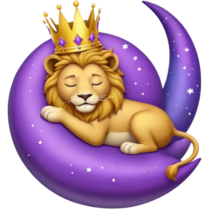 Lion with a crown sleeping on a purple crescent moon  emoji