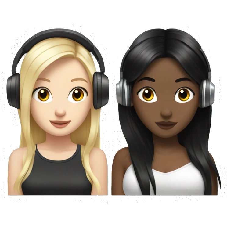 2 pale Girls dj with headphones one black hair one blonde hair  emoji