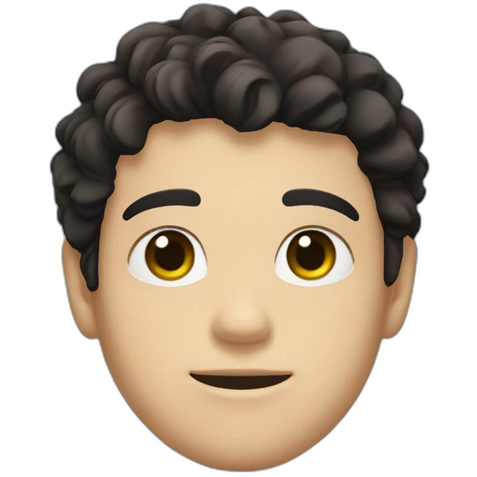 A 24 year old white male with black hair that is short and shaggy, light brownish greenish eyes, square face with a mildly feminine vibe emoji