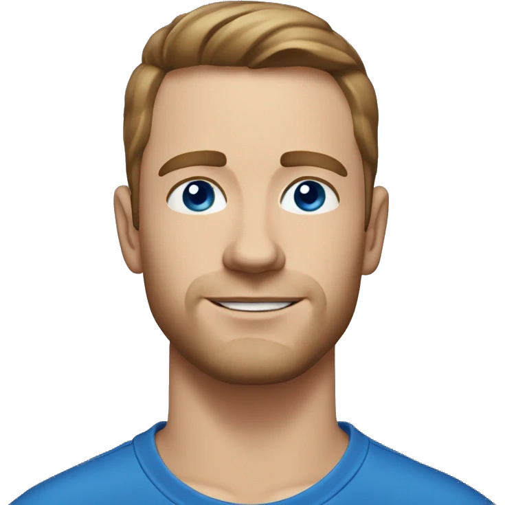 A head and shoulders shot of a 32 year old white man, with short brown hair,   with blue eyes wearing a t-shirt. emoji