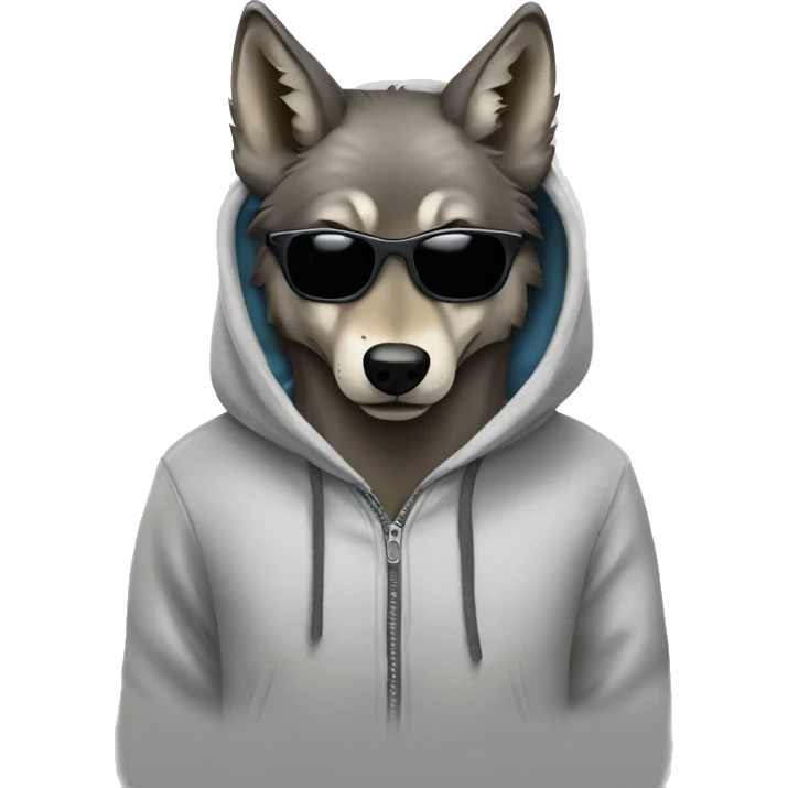 wolf wearing sunglasses and a hoodie with a piercing in the left ear  emoji