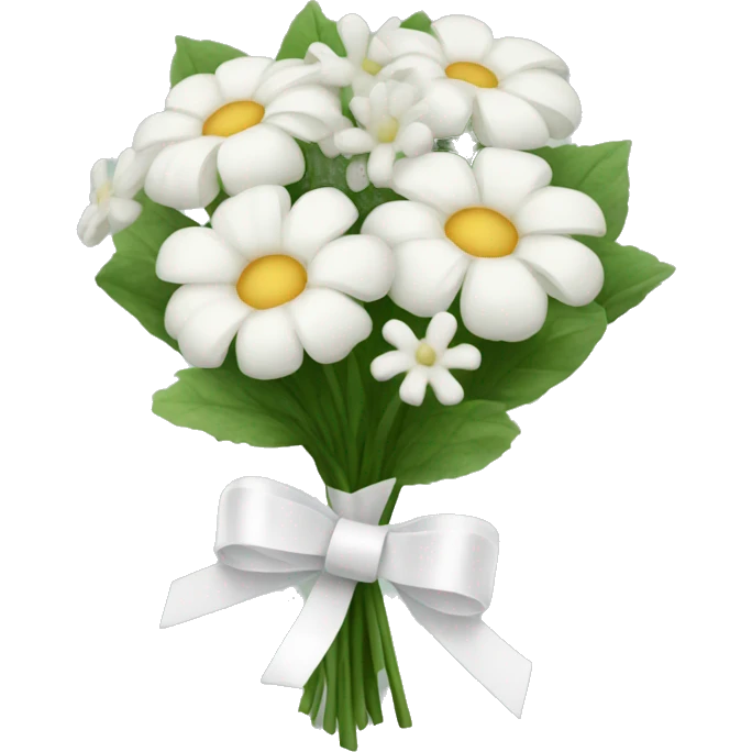 bouquet of white flowers with a white ribbon tied in a bow on the stems emoji
