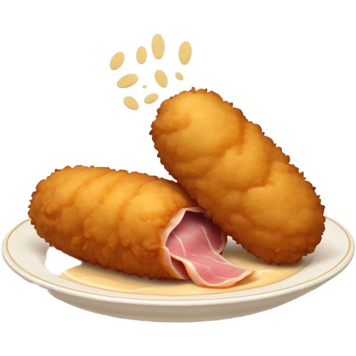Cinematic Realistic Croquetas Dish Emoji, showcasing crispy, creamy croquettes filled with ham or chicken rendered with lifelike textures and appetizing, dynamic lighting. emoji