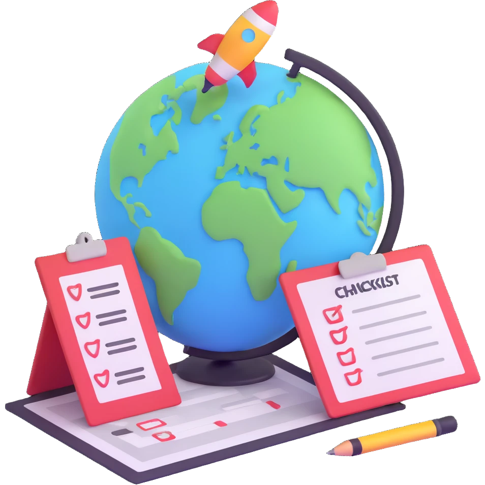 slide with checklist, target, and globe to represent overview, goals, and context emoji