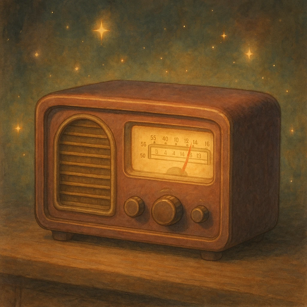 vintage radio, soft painterly look, magical and retro atmosphere, Ghibli style emoji