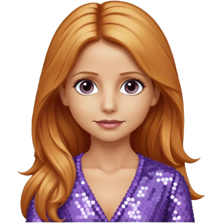Sarah Michelle Gellar with long reddish blonde hair, lavender sequin outfit emoji