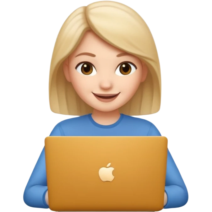 memoji of a female with a laptop in front, apple-style, modern emoji