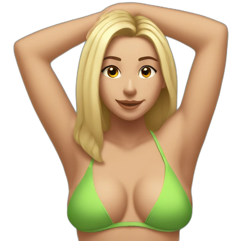 Slim-thicc Caucasian woman bikini hands in hair pose (beach body) emoji