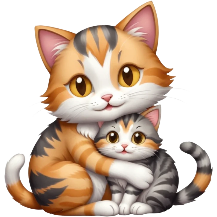 happy mom cat hugging her happy kitten emoji