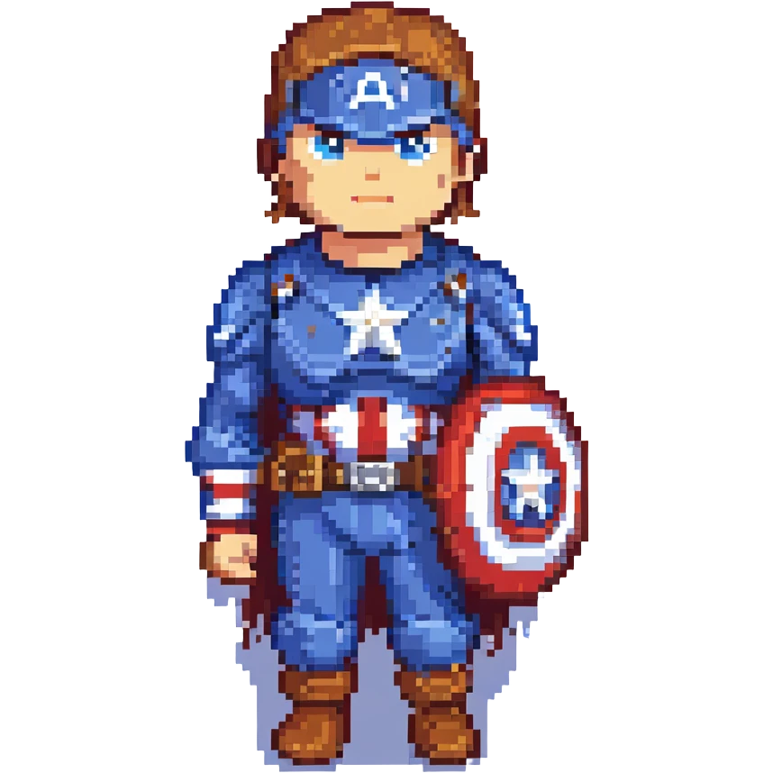 captain america, classic costume, standing proud, pixel art style emoji