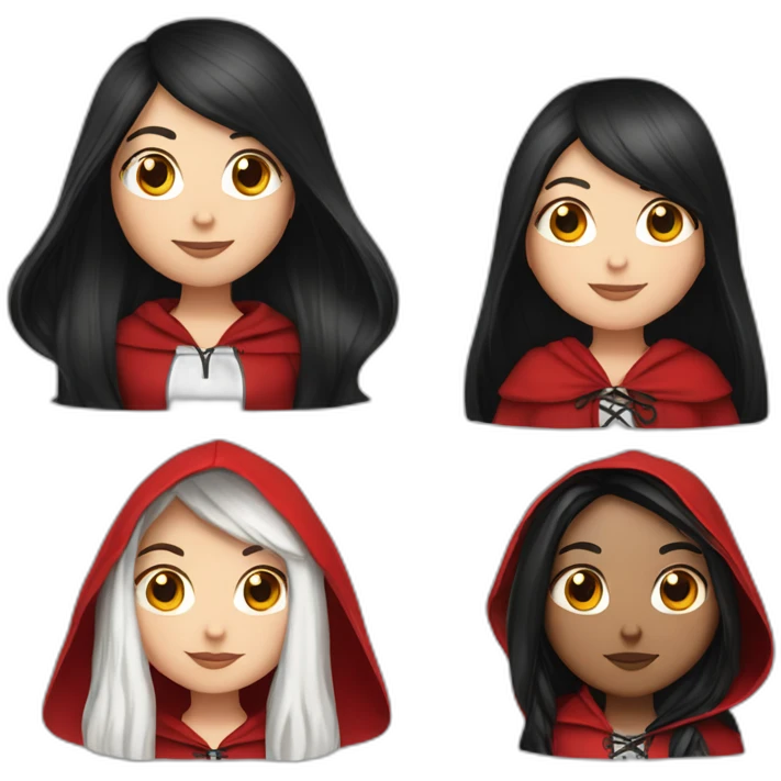 White girl long straight black hair with white streak hair and red ridding hood emoji