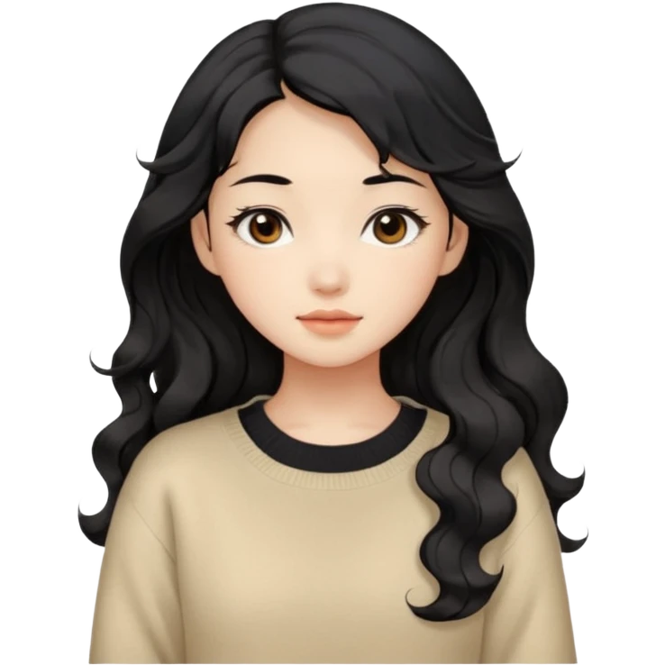 Beautiful girl,Black hair, wavy long hair,Black eyes,Chinese, beige sweater  emoji