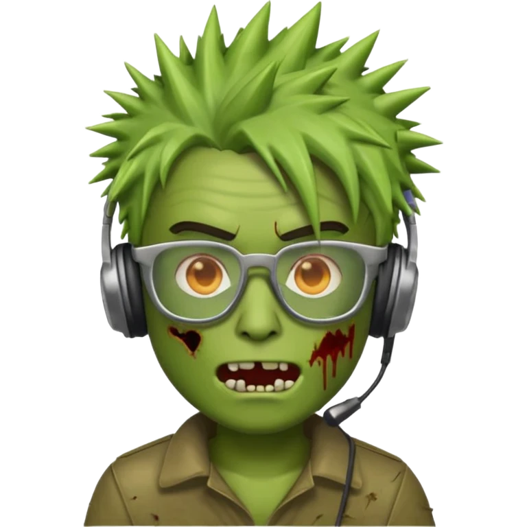 make a zombie iphone emoji with glasses, scratches spiky hair and headphones emoji
