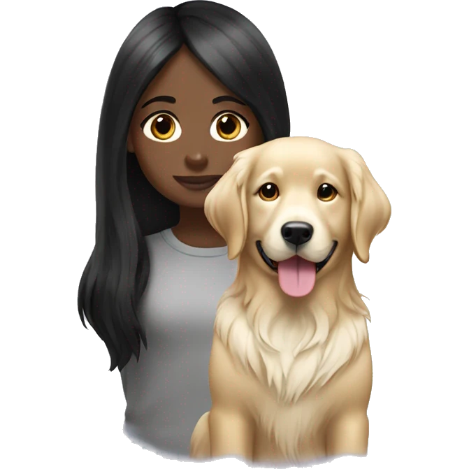Black haired girl with English cream golden retriever  emoji
