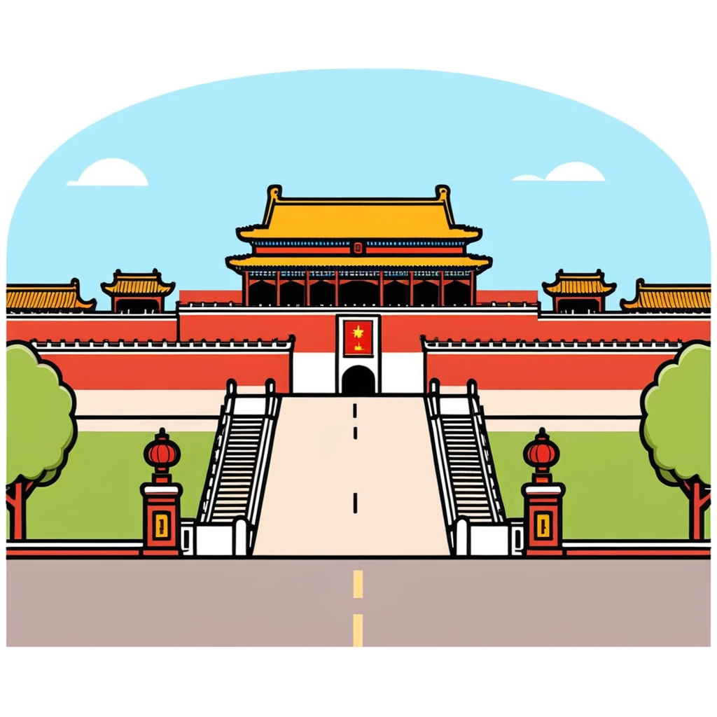 Tiananmen Square in Beijing with traditional Chinese architecture gate, sunny day, travel landmark emoji