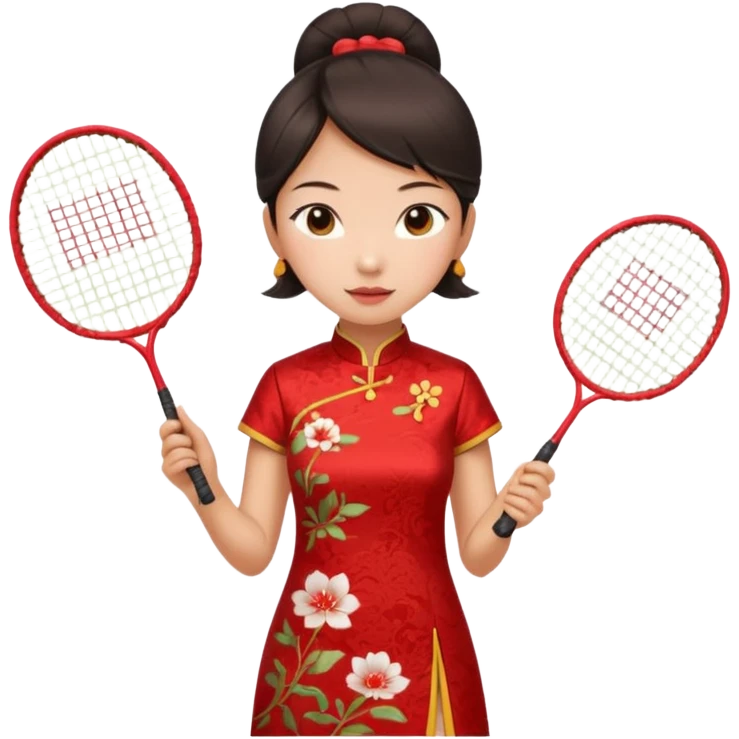 ancient cheongsam girl with 1 badminton racket, red emoji