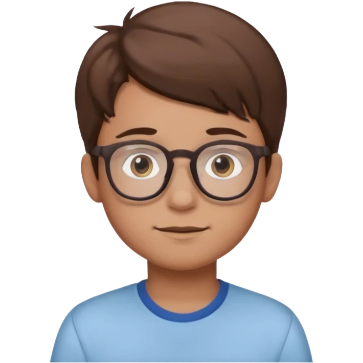 cartoon boy with brown hair, brown eyes, glasses,pastel toon style emoji