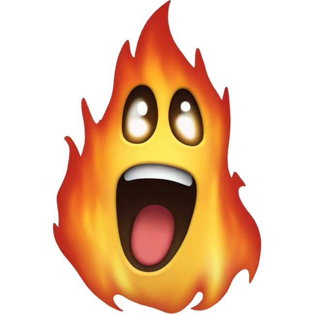 A shocked screaming face on the shape of the fire emoji, using the colours of the ghost emoji emoji