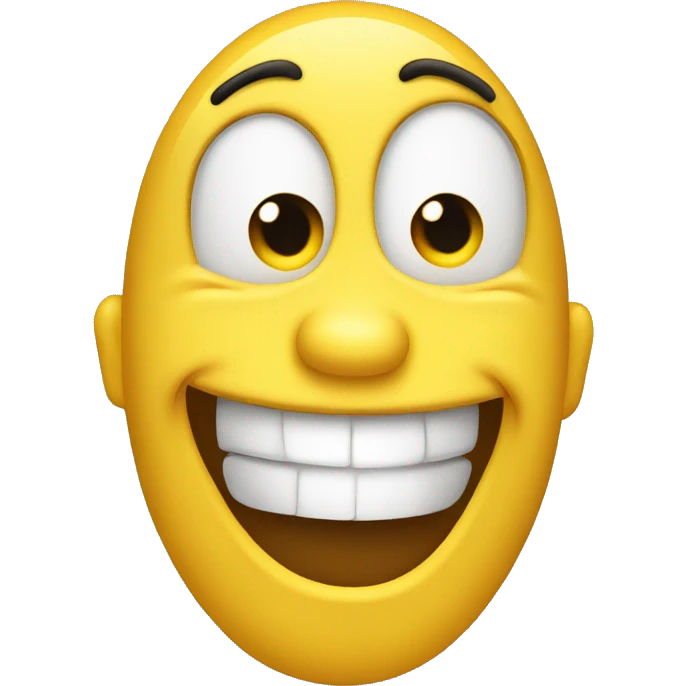 A smiling but cringing smile emoji, funny looking, yellow emoji