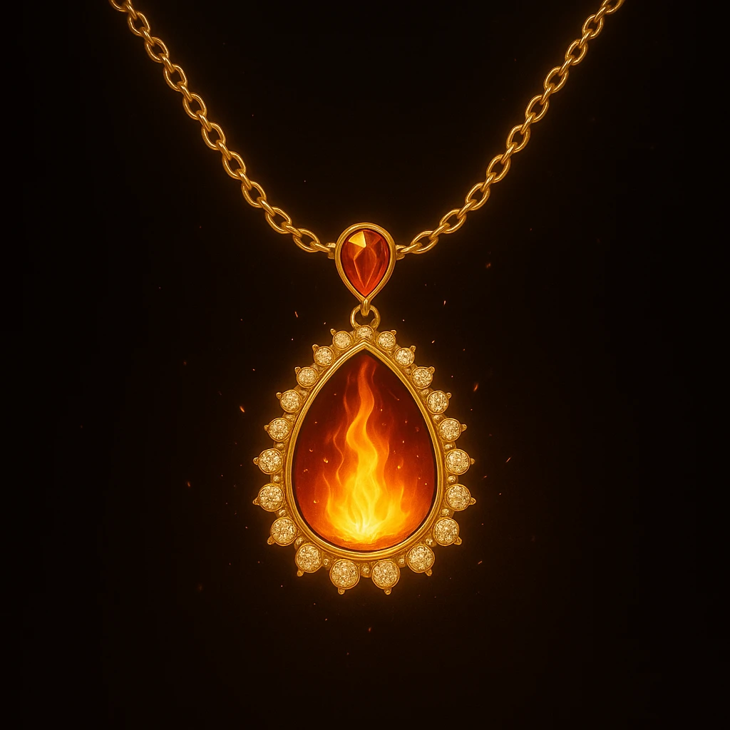 Replace the dark void with a small, powerful flame inside the pendant emoji